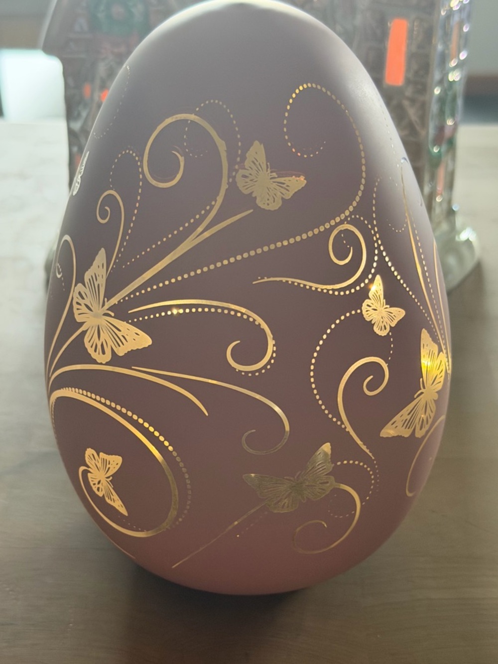 Valerie Parr Hill ~ Matte Pink Decorative Accent Egg with Gold Butterfly